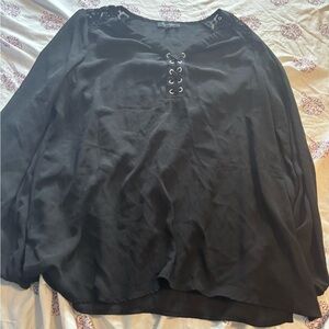 Chic Black Lace-Up Women's Blouse